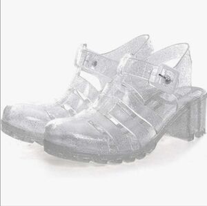 Brand New Clear Crystal Jelly Platform Block Heels Sandals Summer Shoes 8